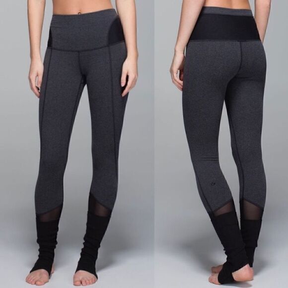 Lululemon Devi Yoga Cotton Stirrup High Rise Waist Leggings Mesh Panels RARE - Picture 2 of 16